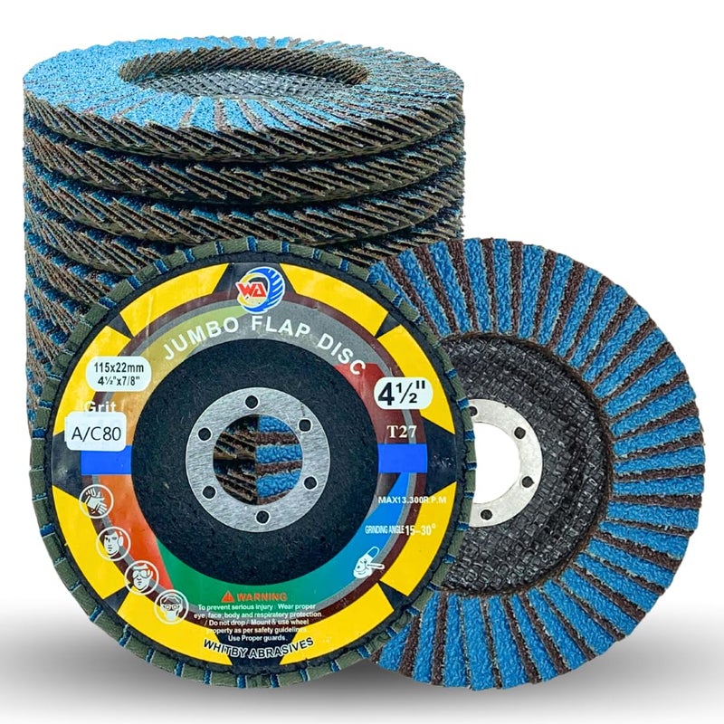 GRINDER WA 10PACK- 4 1/2" x 7/8" inch 80# Industrial Grade Heavy Duty Premium Zirconia/Alumina Jumbo Flap Disc Grinding Sanding Wheel for Angle Grinder with Aggresive Cut, Type 27 (Grit 80) - Image 1